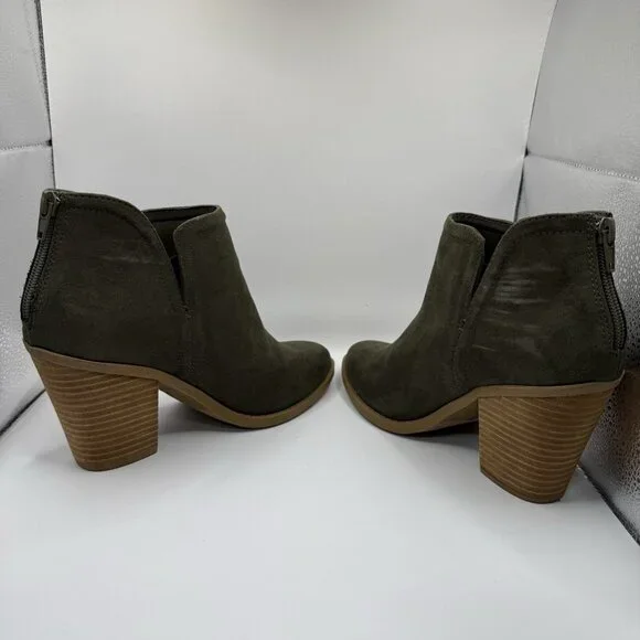 Joie Kayden Ankle Booties Women's Size 7.5 M Faux Suede Vegan Olive Chunky Heel - Picture 5 of 9